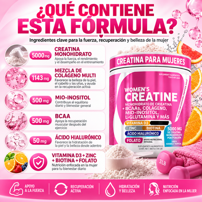 💗 Women’s Creatine 5.000 mg  Creatina + Colágeno + BCAA | Fórmula Integral para Mujeres
