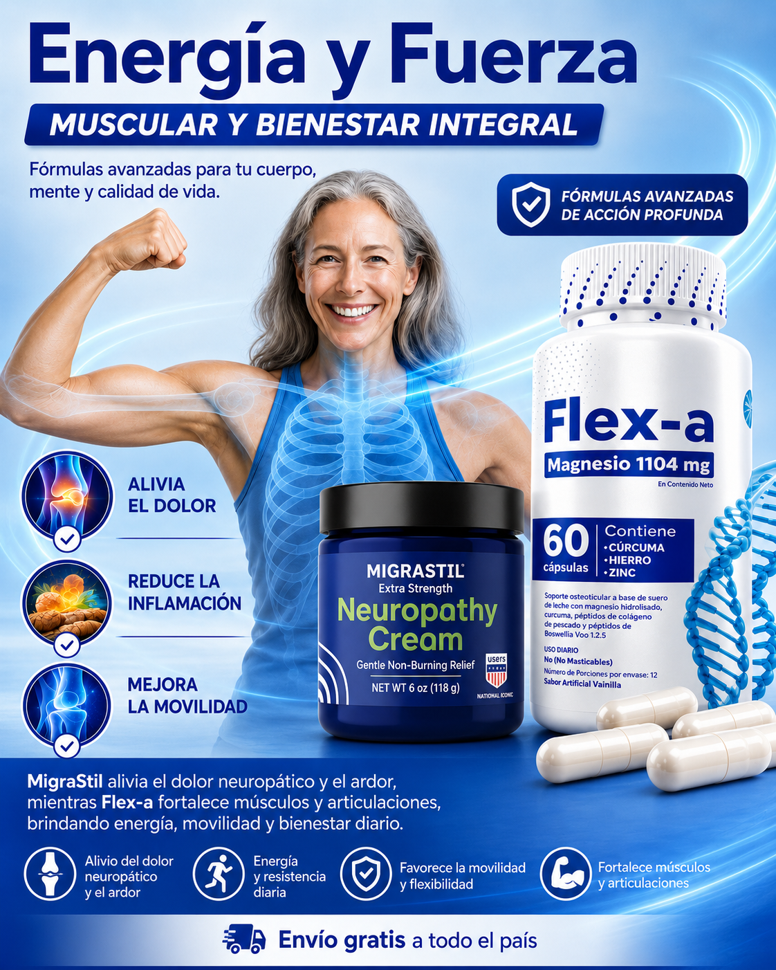 Flex-a™ + MigraStil™ | Fórmula Avanzada para Articulaciones, Músculos, Huesos y Alivio Neuropático