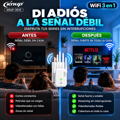 Repetidor WiFi 3 en 1 1600 Mbps KNUP-3015 — Más señal donde ves tus series