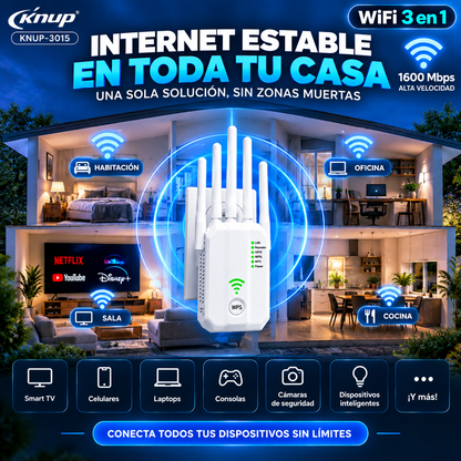 Repetidor WiFi 3 en 1 1600 Mbps KNUP-3015 — Más señal donde ves tus series