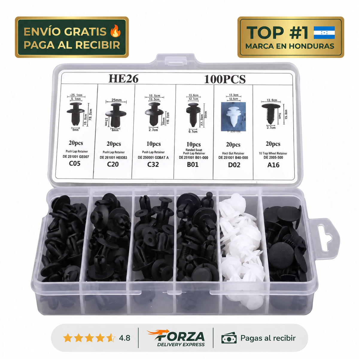 KIT DE CLIPS PARA AUTOMOTRICES – 100 Clips Automotrices