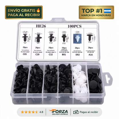 KIT DE CLIPS PARA AUTOMOTRICES – 100 Clips Automotrices