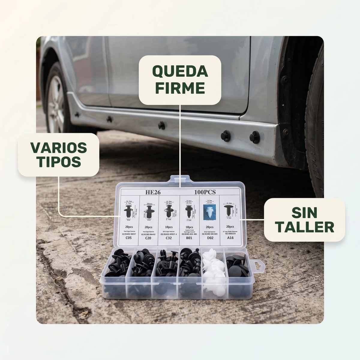 KIT DE CLIPS PARA AUTOMOTRICES – 100 Clips Automotrices