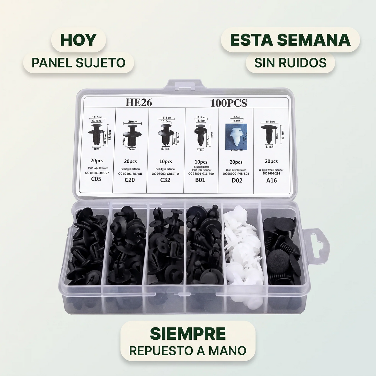KIT DE CLIPS PARA AUTOMOTRICES – 100 Clips Automotrices