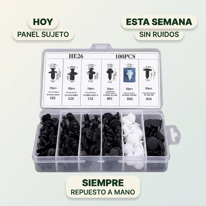 KIT DE CLIPS PARA AUTOMOTRICES – 100 Clips Automotrices