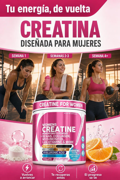 💗 Women’s Creatine 5.000 mg  Creatina + Colágeno + BCAA | Fórmula Integral para Mujeres